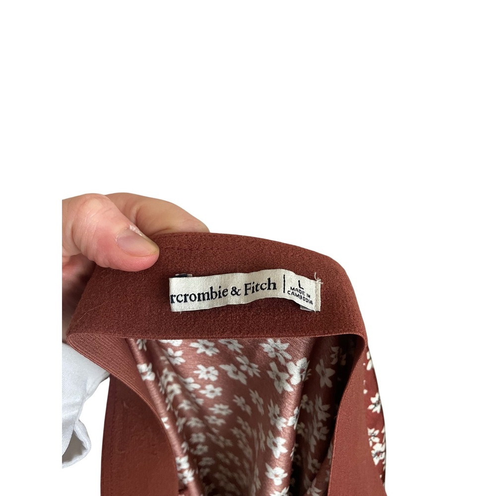 Abercrombie & Fitch Brown Floral Satin Midi Slip Skirt Pull On Forest Fairy L - Picture 2 of 4